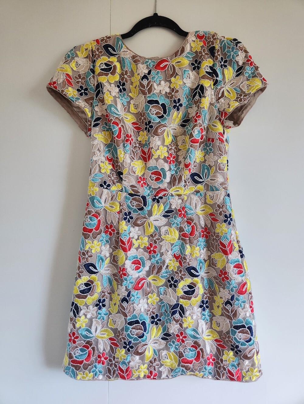 Milly Floral Embroidered Sheath Dress Multicolor Lace Overlay Size 8